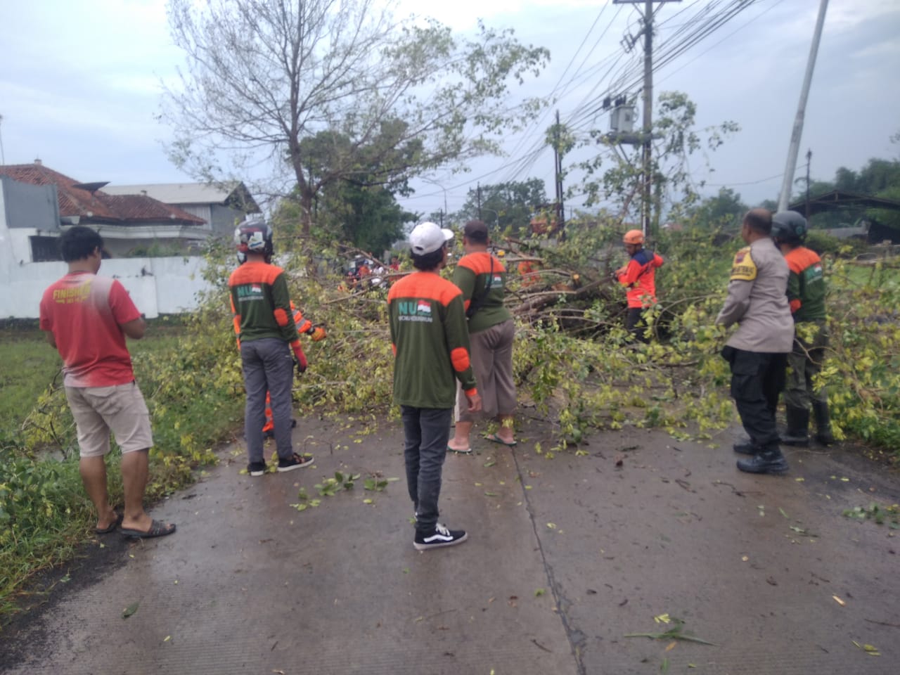 Bhabinkamtibmas Bersama BPBD dan Warga Evakuasi Pohon Tumbang